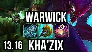 WARWICK vs KHA'ZIX (JNG) | Rank 2 Warwick, 2000+ games, 2.3M mastery | NA Grandmaster | 13.16