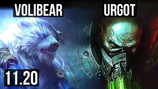 VOLIBEAR vs URGOT (TOP) (DEFEAT) | 10 solo kills, 600+ games, Dominating | BR Master | v11.20