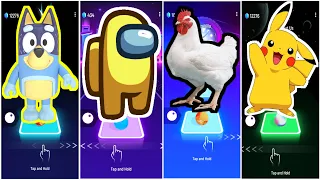 Among Us 🆚 Chicken 🆚 Pikachu 🆚 Gummy Bear - Tiles Hop EDM Rush Coffin dance songs 🎶 who will win?