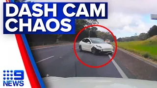 Shocking dash cam footage captures Tesla narrowly missing traffic in Adelaide | 9 News Australia