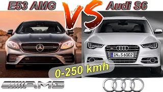 Mercedes E53 AMG vs Audi S6 | 457 HP i6 vs 450 HP V8 | 0-100 + 0-200 + 0-250 km/h