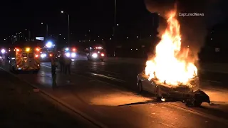 Vehicle engulfed in flames after serious Chicago expressway crash