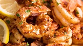 CRISPY Grilled Shrimp (Prawns) with Lemon Garlic Butter Sauce