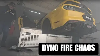 Ford mustang CATCHES FIRE mid dyno testing.