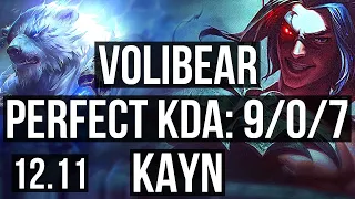 VOLIBEAR vs KAYN (JNG) | 9/0/7, 1.5M mastery, Legendary, 300+ games | KR Diamond | 12.11