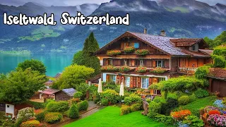 Iseltwald, Switzerland walking in the rain 4K - Most beautiful Swiss villages -rain ambience