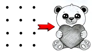 Teddy Bear Drawing From 12 Dots | Easy Teddy Bear Drawing | Dots Drawing