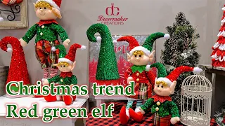 Top trends of christmas decoration 2024/seasonal home decor idea: shiny red green elf collection