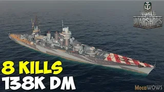 World of WarShips | Giulio Cesare | 8 KILLS | 138K Damage -  Replay Gameplay 4K 60 fps