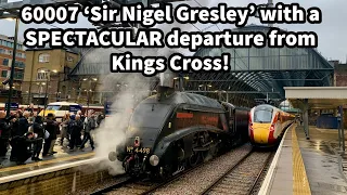 60007 'Sir Nigel Gresley' with a SPECTACULAR departure from London Kings Cross Station! 17/11/22