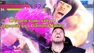 Street Fighter 6 - LTG Low Tier God gets super salty & ragequits vs a Diamond Manon | Aug. 17, 2023