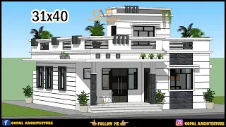 31X40 3 Room 3D House Plan | North Facing 3D House |  Villa Design | Gopal Architecture