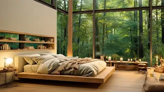 Early Morning Bedroom in Forest with Slow Piano Jazz Music☕Relaxing Jazz for Work, Study, Meditation