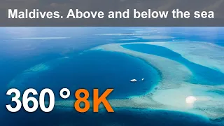 Maldives. Above and below the sea. Aerial and underwater 360 video in 8K. Virtual travel