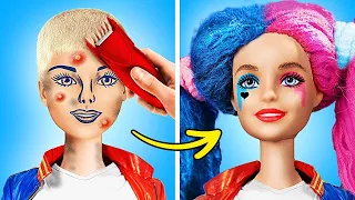 Transformación extrema de una muñeca en Harley Quinn | Diminutas artesanías para muñecas por Ha Hack