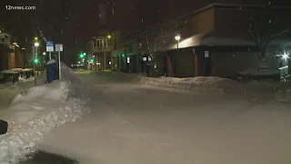 Snow continues to fall in Flagstaff early Tuesday