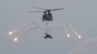 Indian Air Force CH-47F (I) CHINOOK Helicopter deploying M777 Howitzer & Flares