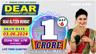 LOTTERY LIVE DEAR 6 PM 03.06.2024 SIKKIM STATE LOTTERY LIVE DRAW LOTTERY SAMBAD LIVE FROM GANGTOK