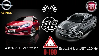 2020 Opel Astra K 1.5 122 Hp VS Fiat Egea 1.6 MultiJet 120 Hp Yarış 0-190