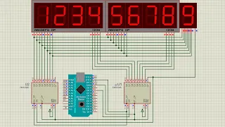 Proteus simulation of 9-digit display on 74HC595