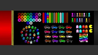 Mix All (Among Us, RTTB, Marble, Worm, Rings, Pacman, Cars) Survival Race ASRM in Algodoo