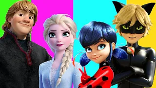 Wrong hair Elsa Anna Vs Ladybug Cat Noir Wrong heads puzzles