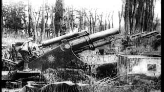 A British 9.2 inch Howitzer being fired in France, during World War I. HD Stock Footage