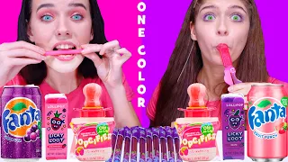 ASMR Pink Food VS Purple Food EATING ONLY ONE COLOR FOOD FOR 24 HOURS!