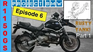 Fitting a fuel filter and removing the rusty fuel filler cap on a BMW R1150 GS Fuel Tank. Ep 6