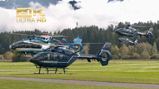 (4K) 10 Police Helicopter EC-135 EC-145 arrival & departure Füssen Airfield Mountain flight training