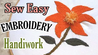 HOW TO EMROIDER LONG & SHORT HAND EMBROIDERY STITCH FLOWER DESIGN.SEW EASY EMBROIDERY HAND WORK.