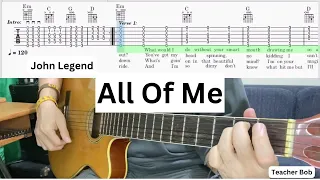 All Of Me - John Legend - Guitar Chords and TAB - Demo @TeacherBob ​