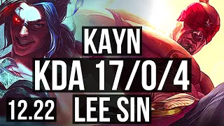 KAYN vs LEE (JNG) | 17/0/4, Quadra, Legendary, 7 solo kills, 400+ games | KR Grandmaster | 12.22