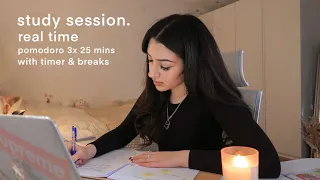 real time study with me: typing & writing asmr NO MUSIC  | pomodoro 25/5 mins (w/ breaks & timer)