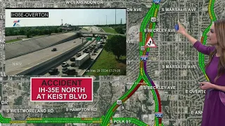 Crash causes closure at I-35E North at Kiest Boulevard in southern Dallas Tuesday afternoon