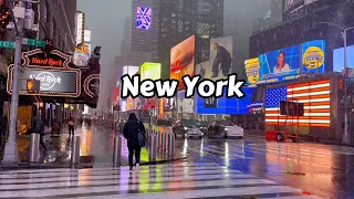 4k Virtual Winter Snow Walk New York Morning Walking Tour Manhattan Times Square