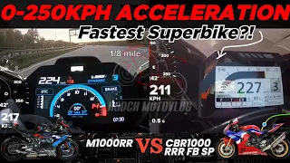 BMW M1000RR 🆚️ Honda CBR1000RR R Fireblade SP | 0-250kph Acceleration | GPS Top Speed Attempt🔥