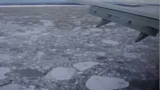 Full Approach&Landing Anchorage Airport over frozen Cook Inlet, Alaska Airlines, Boeing 737 Combi