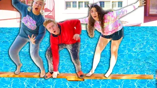 DON'T FALL OFF THE PLANK INTO THE POOL CHALLENGE!