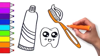 Learn to Draw Cute Toothbrush and Toothpaste | Teach Drawing for Kids and Toddlers Coloring Page