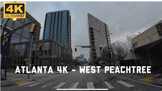 Atlanta 4K - Driving Downtown - West Peachtree St - Cloudy