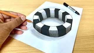 How to Draw 3D Round Ring || 3D Trick Art on Paper