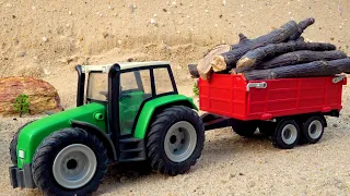 Tractor carrying construction timber | Play repair tractor with broken wheels | BIBO TOYS