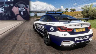 BMW M4 GTS Police Car - Forza Horizon 5 Steering Wheel Gameplay