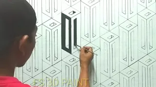 3D WALL PAINTING DESIGN IDEAS||RECTANGLE DESIGN 3D || Cat tembok 3D motif persegi panjang