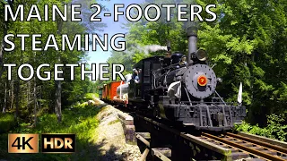 [4K HDR] Three Maine 2-Foot Steam Locomotives Together on the WW&F - 60 fps