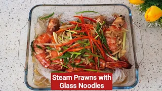 Steam Jumbo Prawns with Glass Noodles