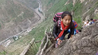 The Most Dangerous Cliff Road to School | Dangerous Rural Life | Cliff Villages in China