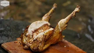 Hang-Roasted Chicken with onion - Primitive Cooking ASMR - [KITCHENETTE]