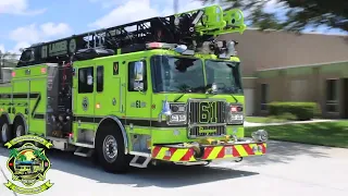 *MAJOR Q2B* Palm Beach Gardens Fire Rescue NEW Ladder 61 Responding With Major Q2b and Horn!!